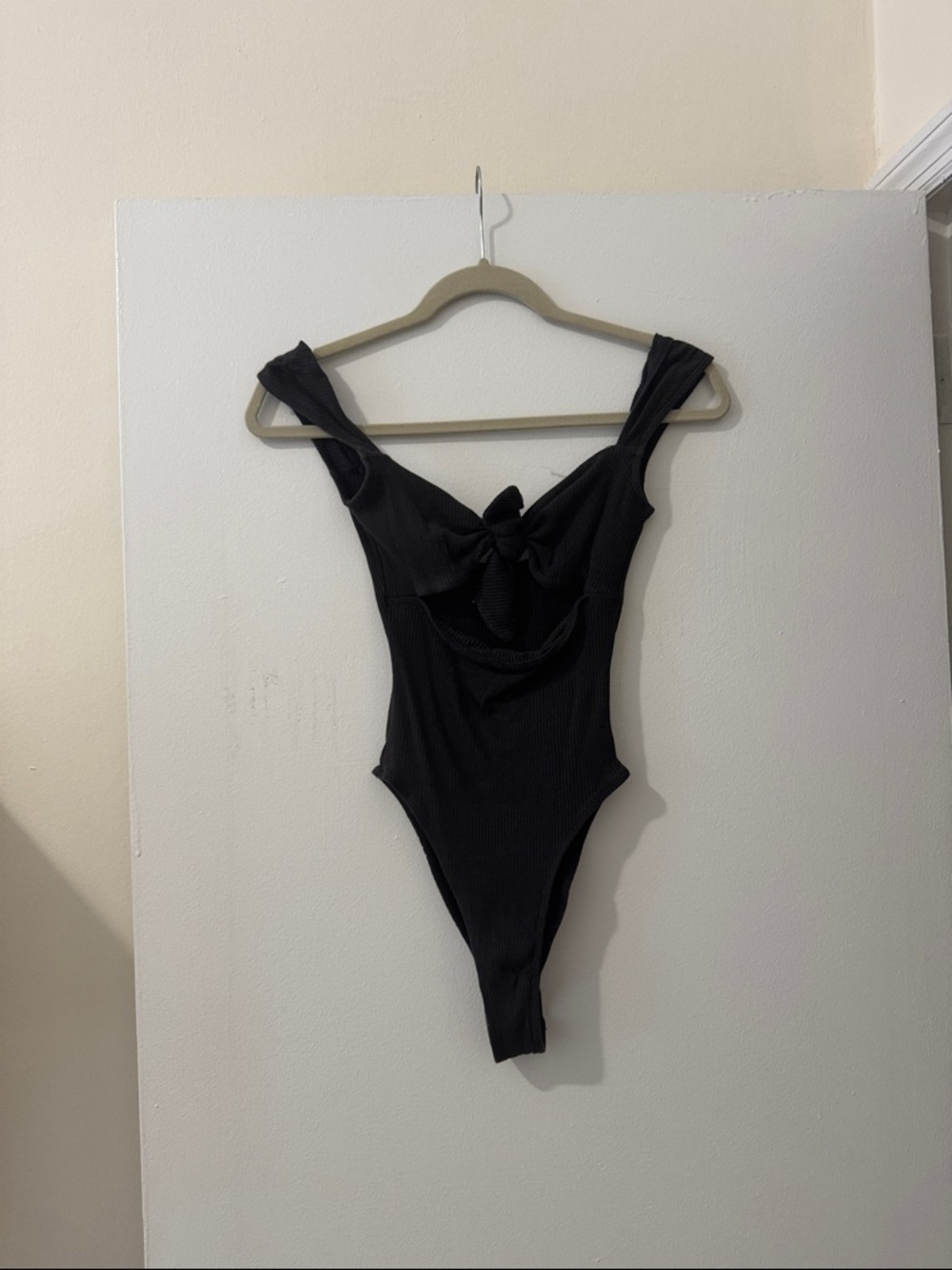 We The Free Black Ribbed Tie-Front Bodysuit